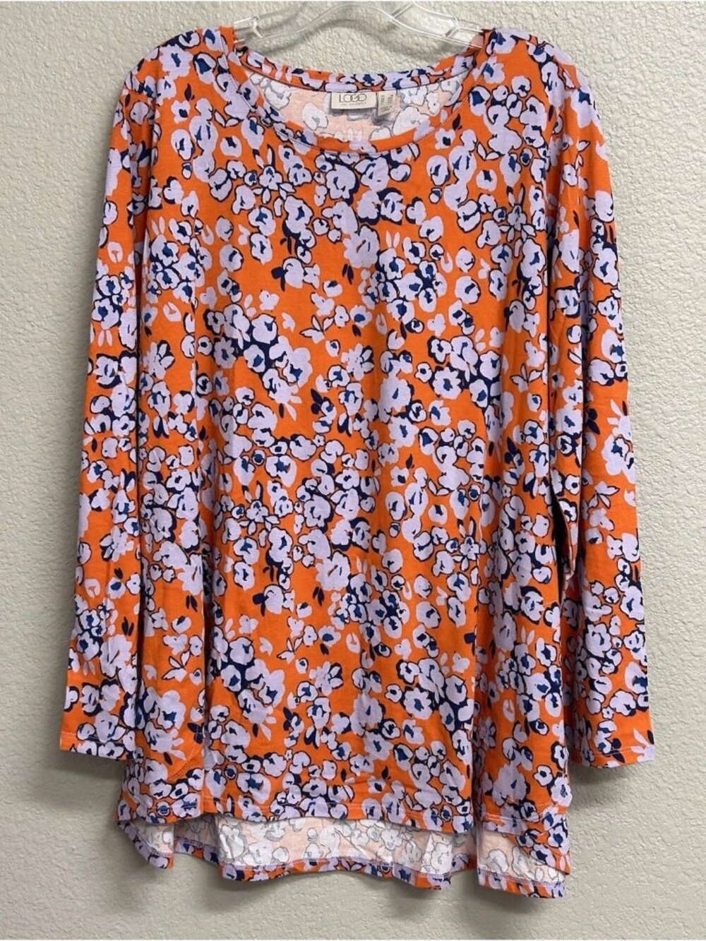 LOGO Lori Goldstein Women’s Size 1X Orange Artsy Top Boho Floral Shirt Top